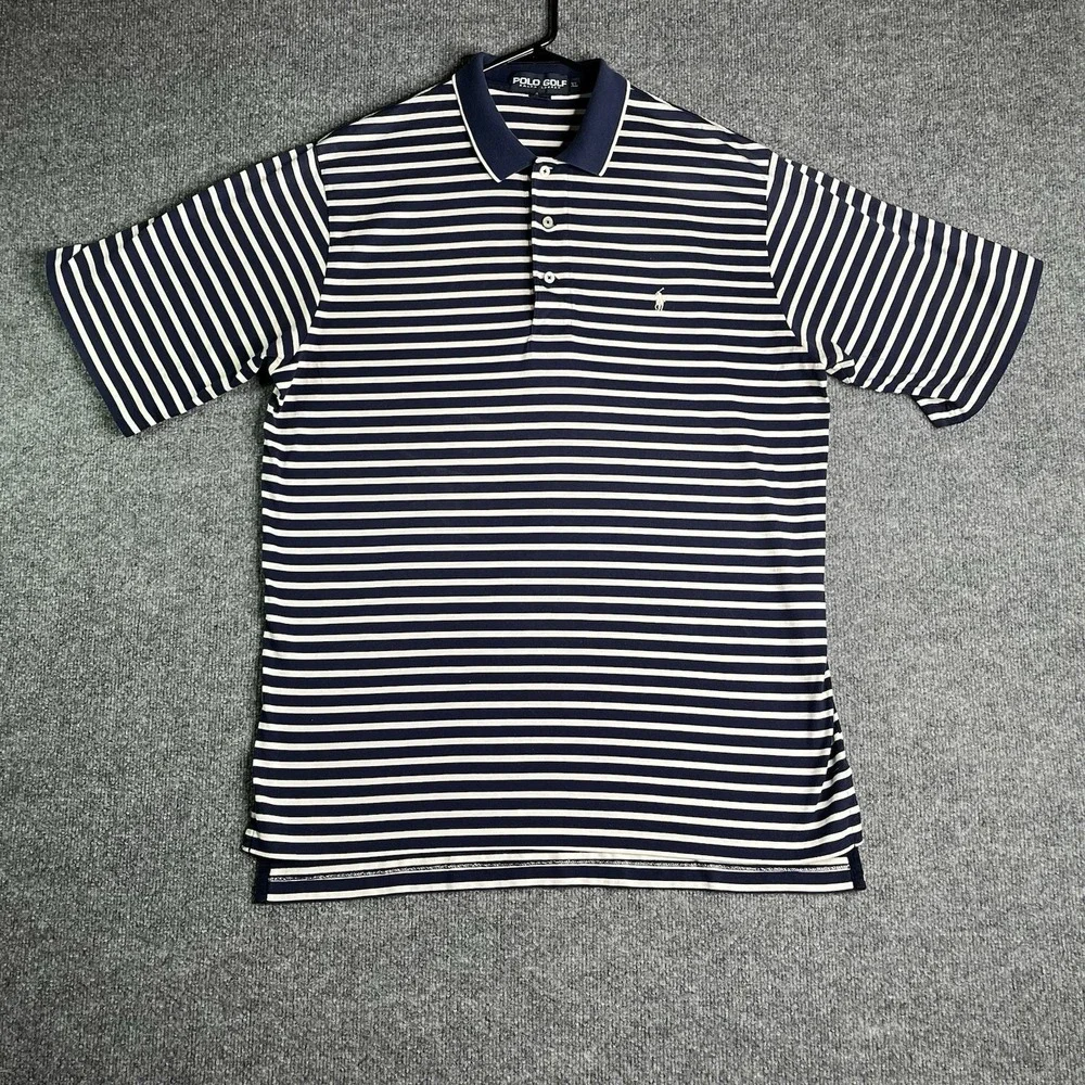 Vintage Polo Golf Ralph Lauren Polo Shirt Mens‎ XL Blue Striped Embroidered Logo